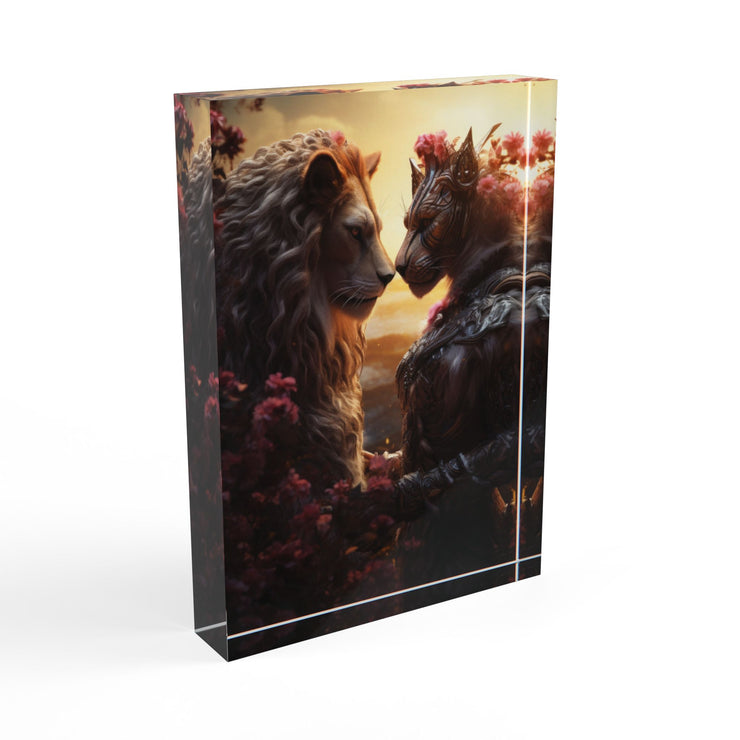Lion and Warrior Photo Block - Wall Art for Nature Lovers and Fantasy Fans
