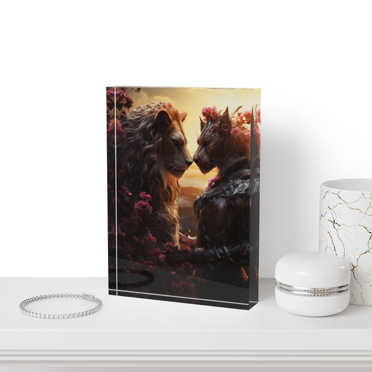 Lion and Warrior Photo Block - Wall Art for Nature Lovers and Fantasy Fans